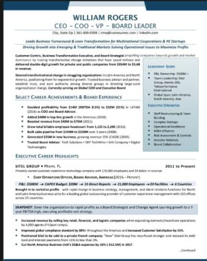 CEO – COO – VP – BOARD LEADER